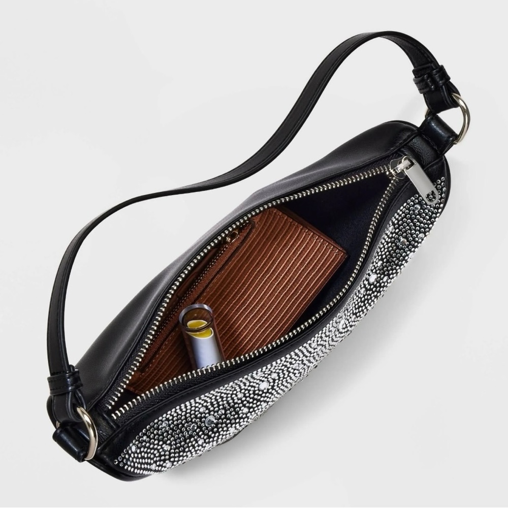 NWT Wild Fable Triangle Rhinestone Black Crossbody Handbag - Picture 8 of 16